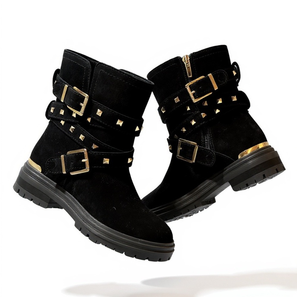 Vince Camuto Black Studded Moto Boots - Picture 2 of 3